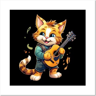 Funny  Cat as a Guitarist Posters and Art